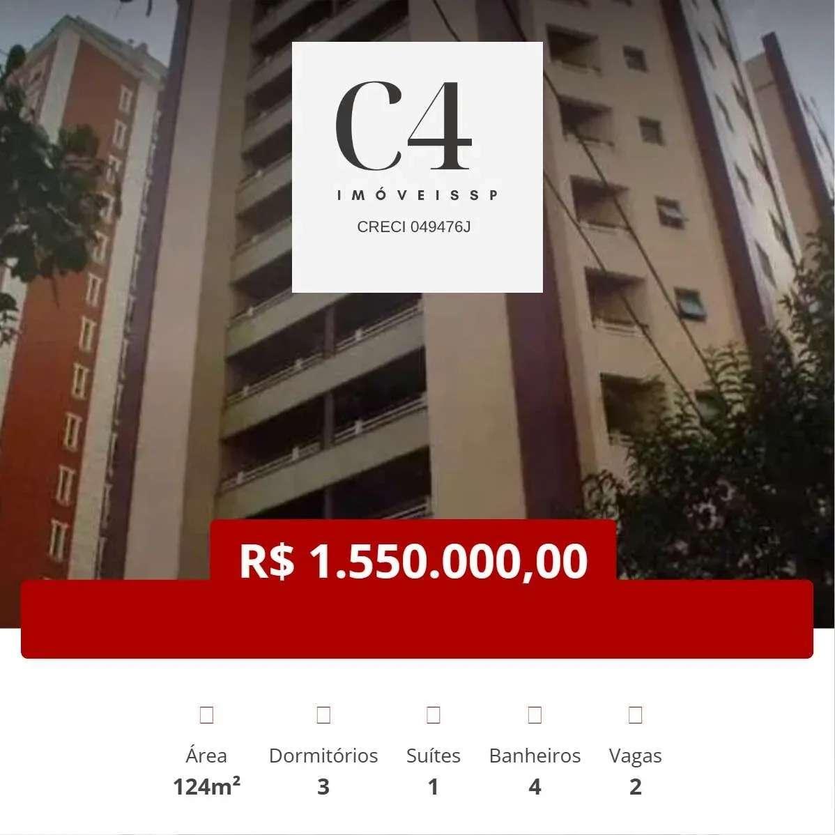 Apartamento ensolarado em todos seus ambientes, conforto e espaço com 124 m², no Brooklin - C4 Imóveissp / Cristianne Junqueira Rodrigues - Creci 152368